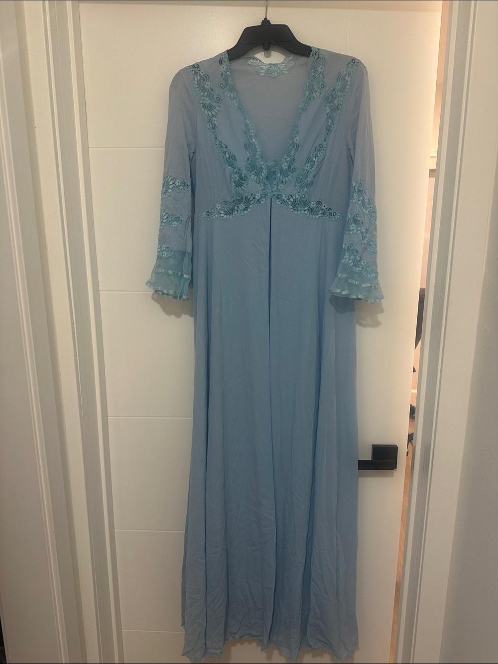 Vintage Light Blue Embroidered Maxi slip and robe